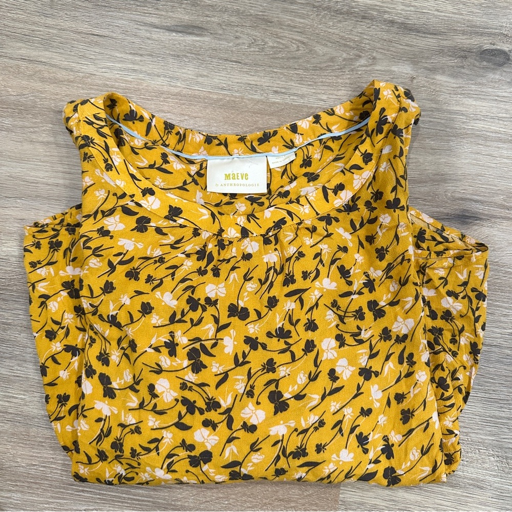 Anthropologie Maeve Mustard Floral Blouse - Picture 6 of 8